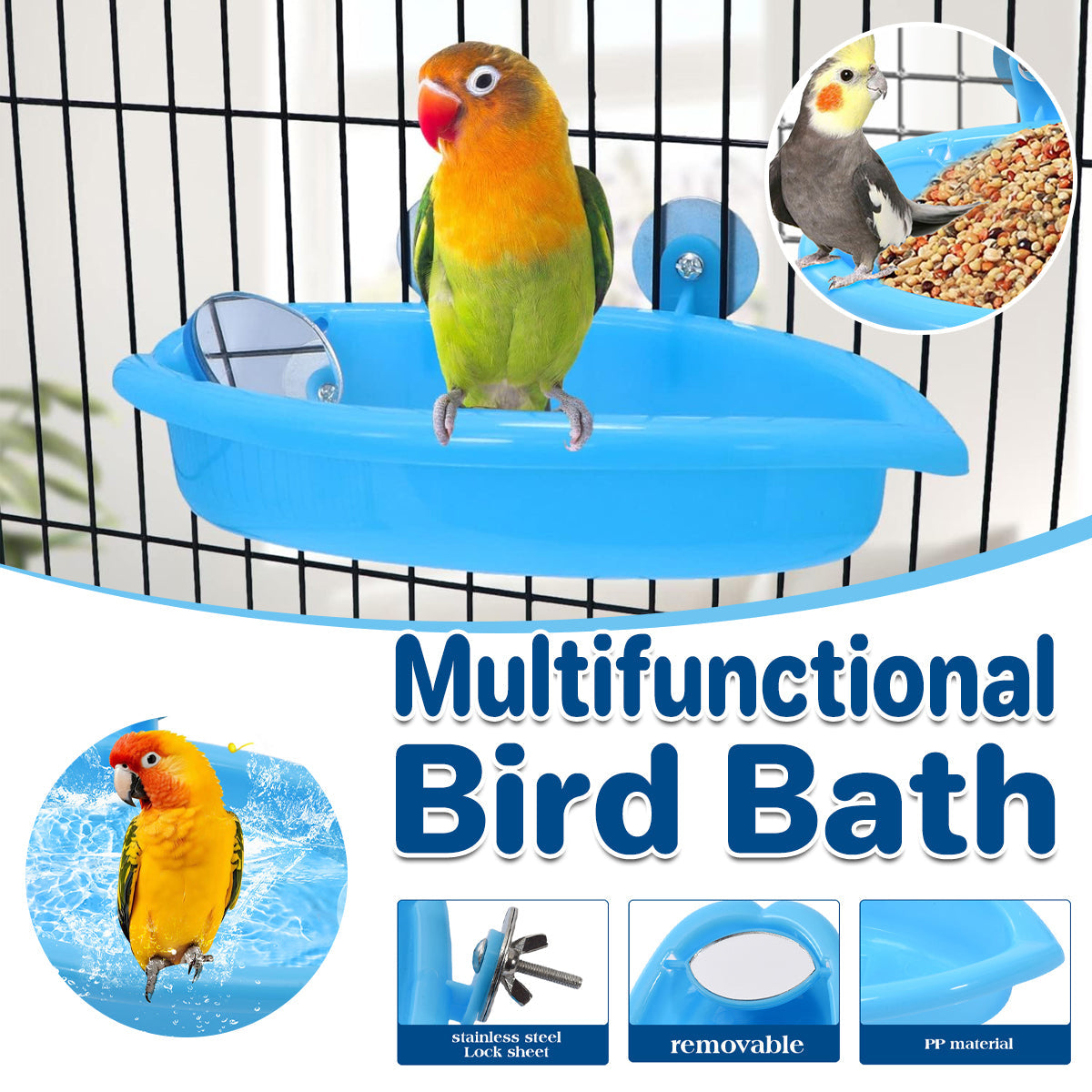 Bird Bath Basin Mirror Type Hanging Bird Bathtub For Multifunction Accessory