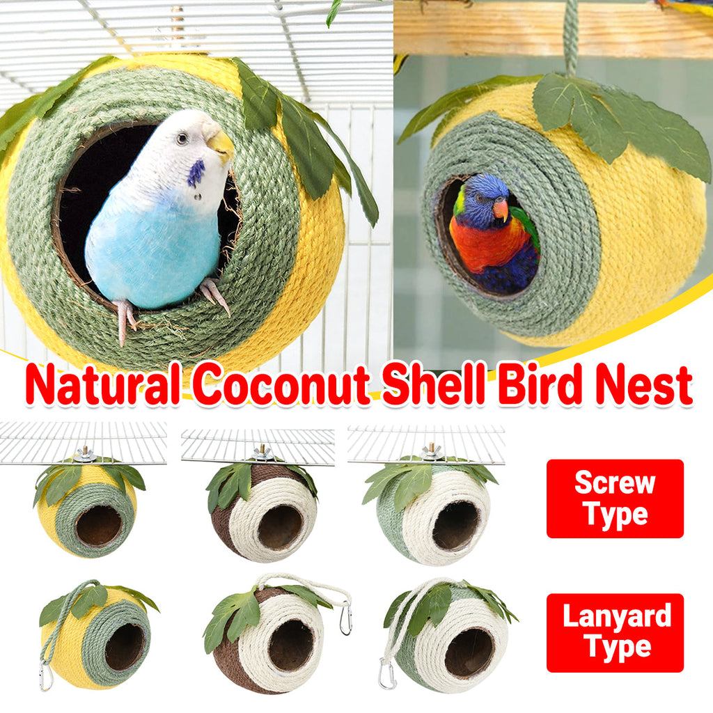 Bird Nest Parrot Nest Coconut Shell Braided Twine Colourful Cage Hanging Bed - White-Green-Screw Model