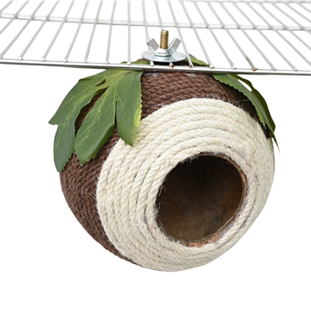 Bird Nest Parrot Nest Coconut Shell Braided Twine Colourful Cage Hanging Bed - White-Green-Screw Model