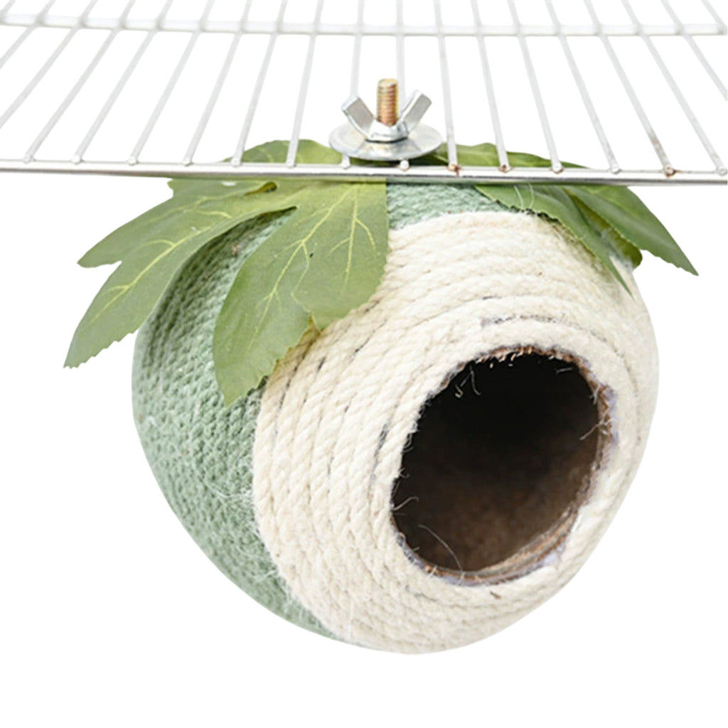 Bird Nest Parrot Nest Coconut Shell Braided Twine Colourful Cage Hanging Bed - White-Green-Screw Model