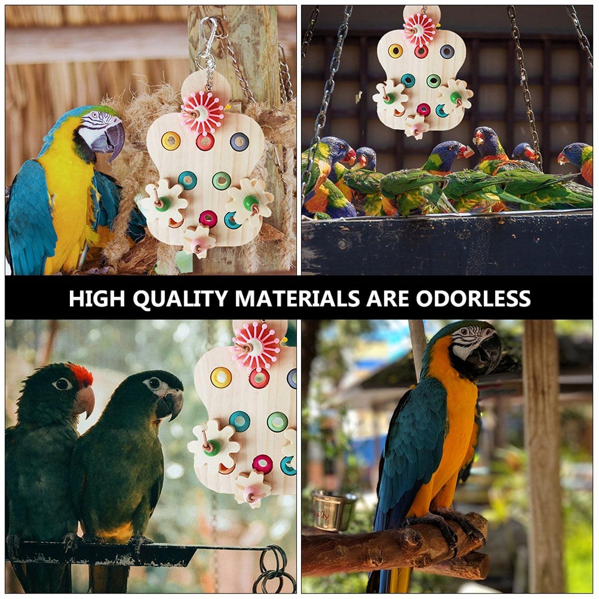 Wooden Parrot Toys Educational Interactive Chewing Nibbling Hanging Cage Toys