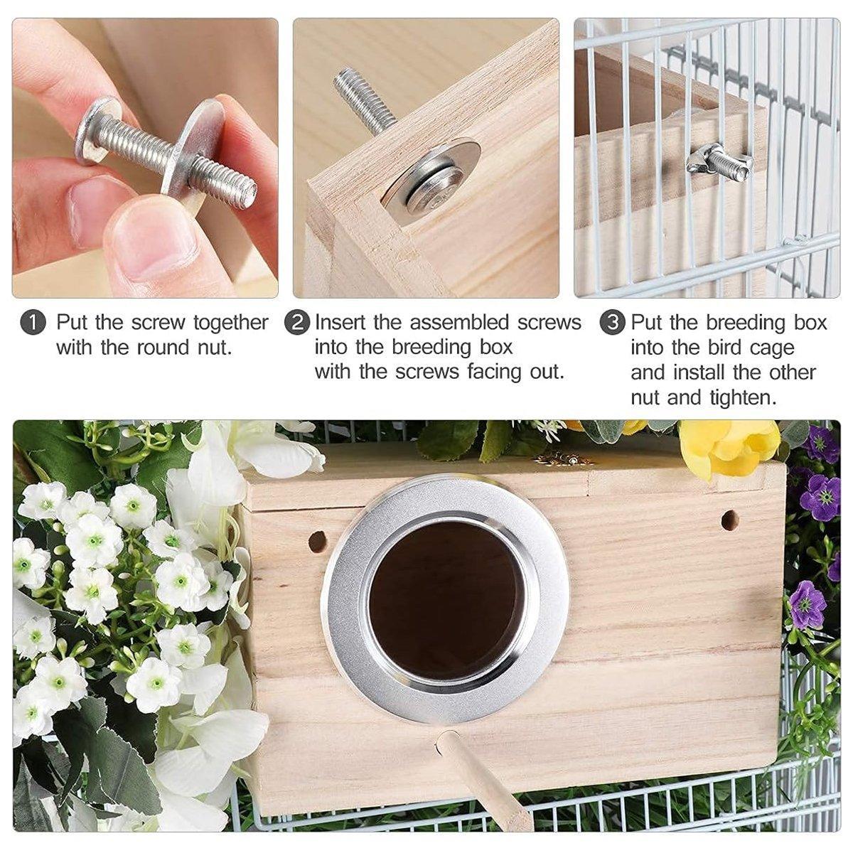 Wooden Nest Bird Breeding Box Parakeet Parrot Cockatiel Cage Nesting House S M L - S-19.5*12*12cm