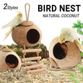 Natural Coconut Bird Nest Cage Pet Parrot Parakeet Safe Hut Feeder Shell Home - Rope type