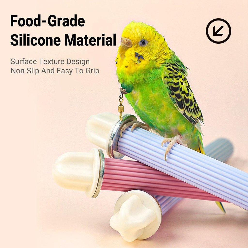 Non-Slip Silicone Parrot Perch Stand Stick Grinding Claw Bird Cage Accessories - White Blue