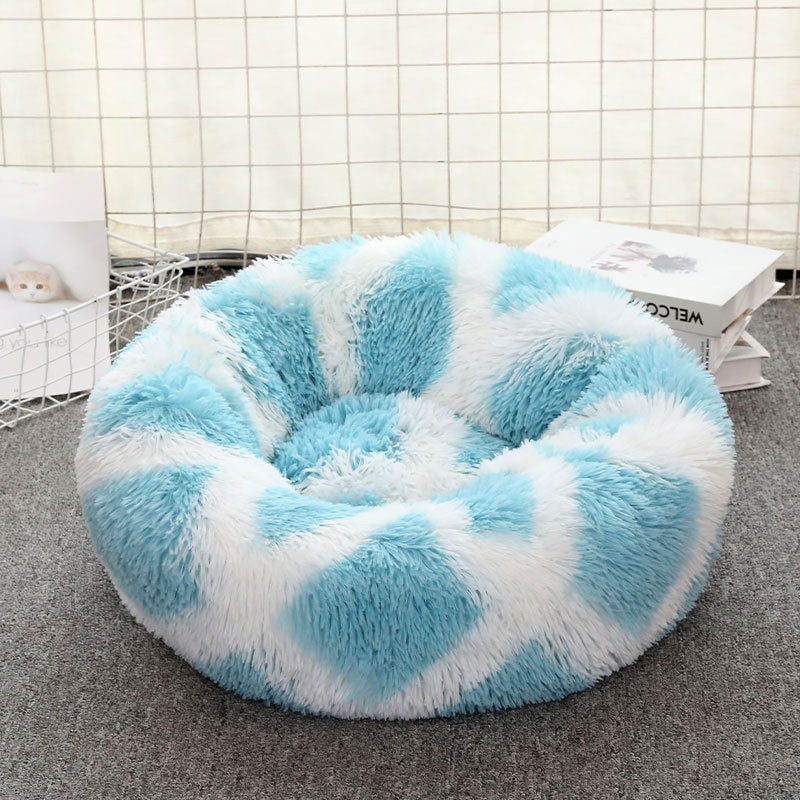 Blue-white 50cm Cozy Round Pet Bed - Plush Cat & Dog Bed with Non-Slip Base, Machine Washable