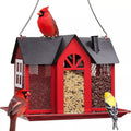 Charming House-Shaped Hanging Bird Feeder - Durable Metal Design for Wild Birds(red)