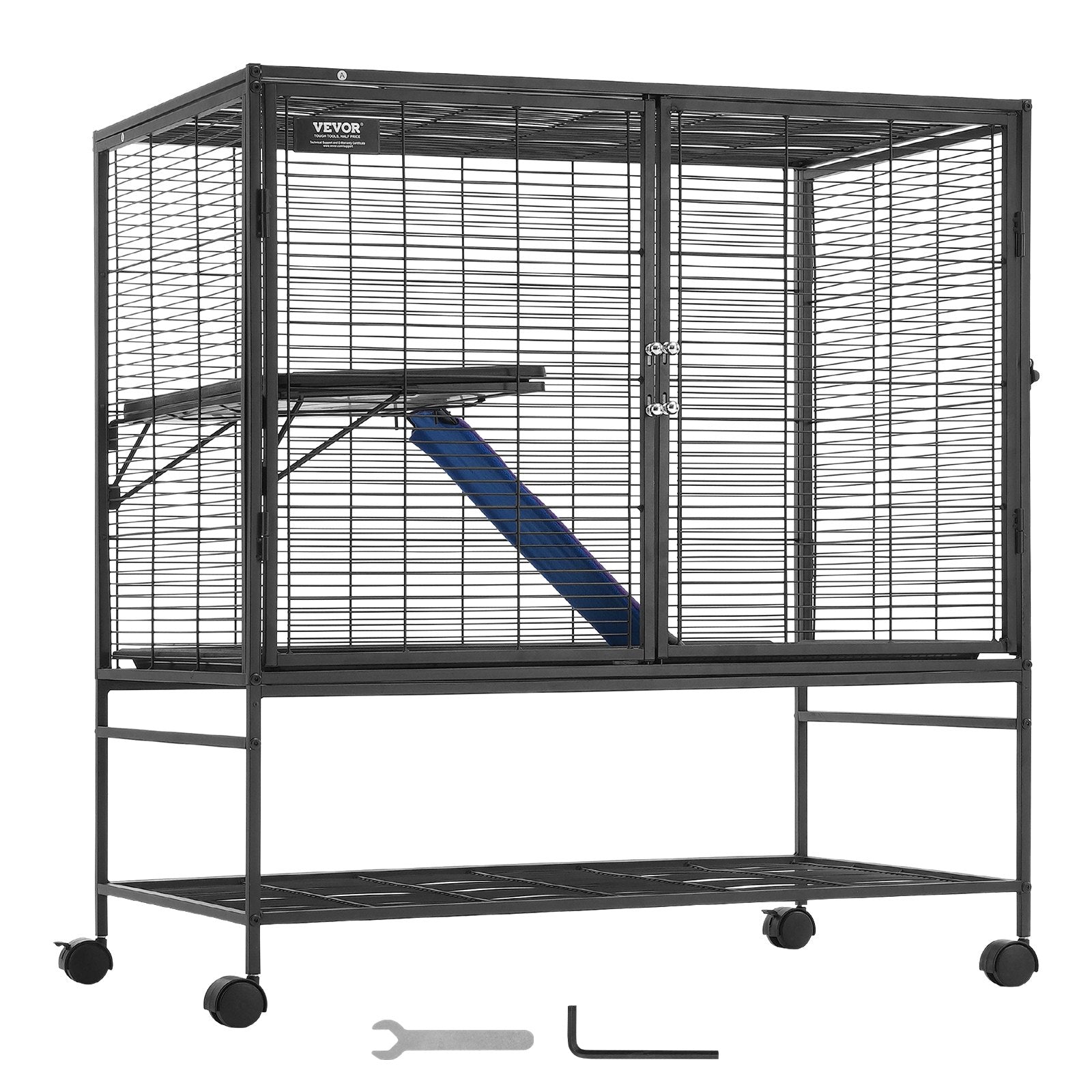 VEVOR 39" Metal Small Animal Cage 2-Tier Rolling Ferret Cage with Tray A Ramp