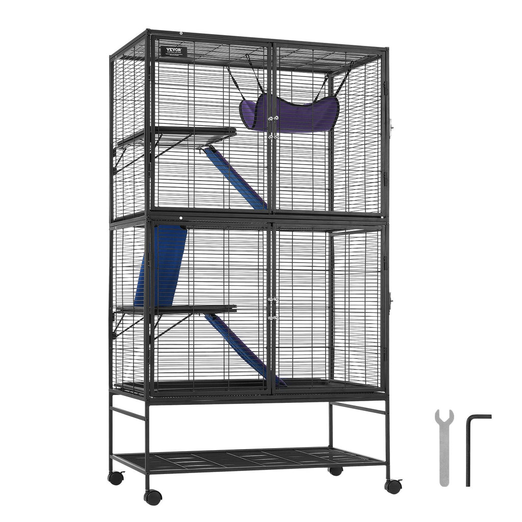 VEVOR 64.6" Metal Small Animal Cage 4-Tier Rolling Ferret Cage with Tray 3 Ramps
