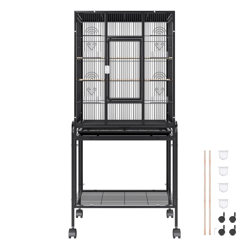 VEVOR 54 inch Standing Large Bird Cage, Carbon Steel Flight Bird Cage for Parakeets, Cockatiels, Parrots, Macaw with Rolling Stand and Tray